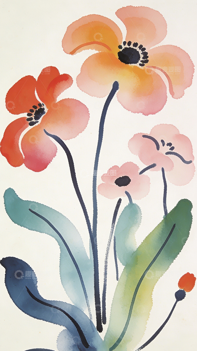 高清大图下载【趣麦麦图】水墨风花卉装饰画
