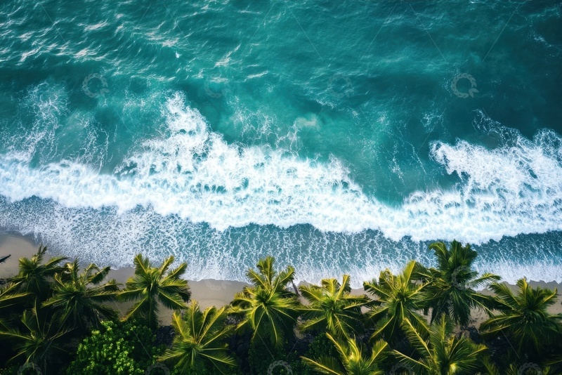 高清大图下载【趣麦麦图】大海海岸海浪椰树自然美景