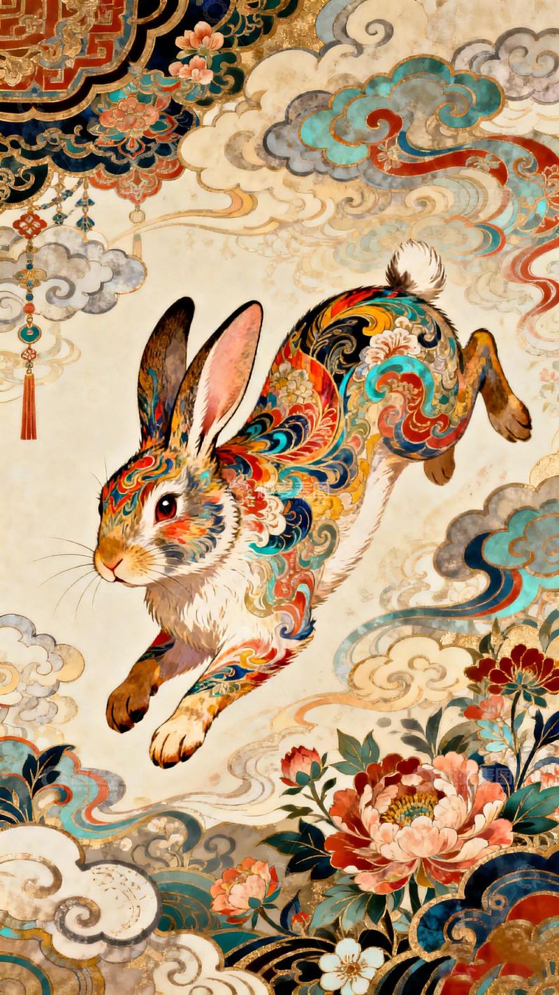 高清大图下载【趣麦麦图】传统中国风兔年瑞兽插画