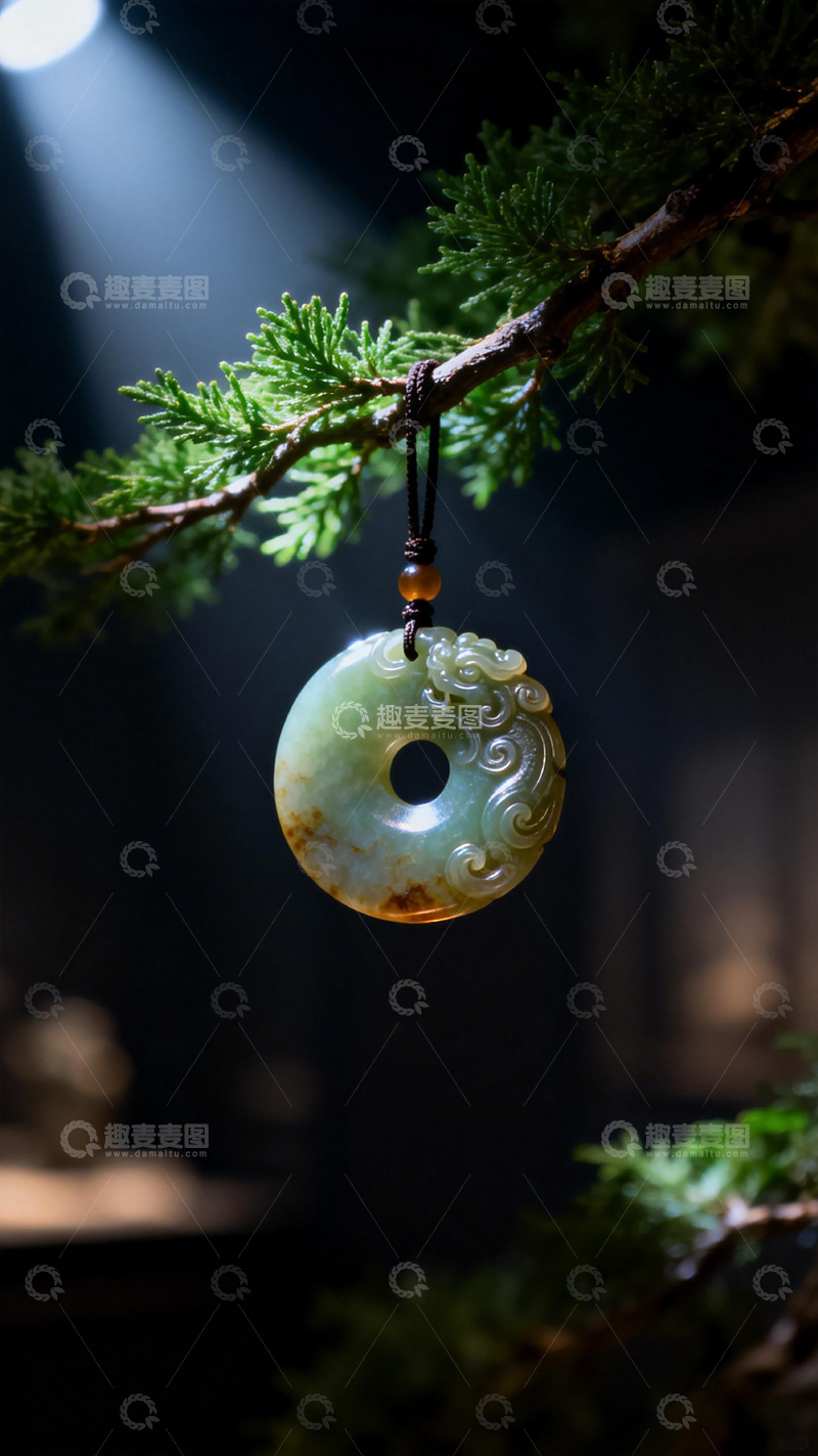高清大图下载【趣麦麦图】玉佩古风悬挂松树枝头