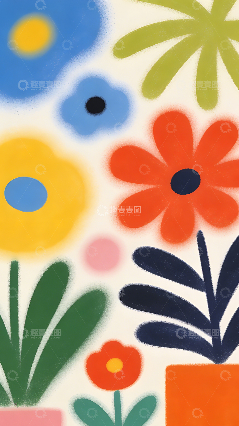 高清大图下载【趣麦麦图】色彩缤纷花卉图案插画