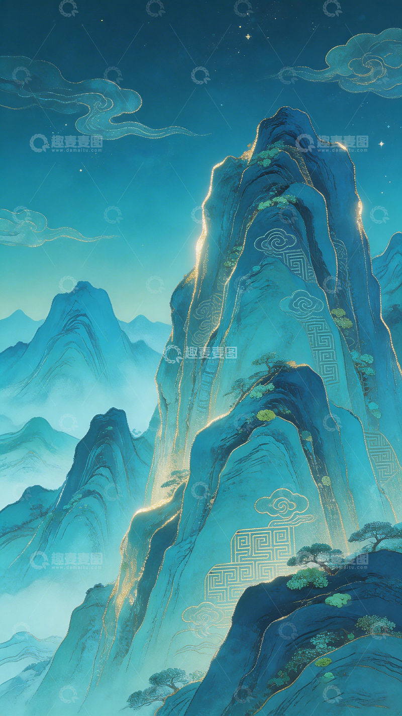 高清大图下载【趣麦麦图】古风山水画意境艺术插画