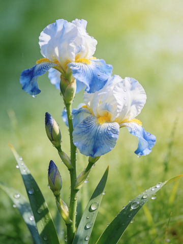 带露珠盛开的鸢尾花
