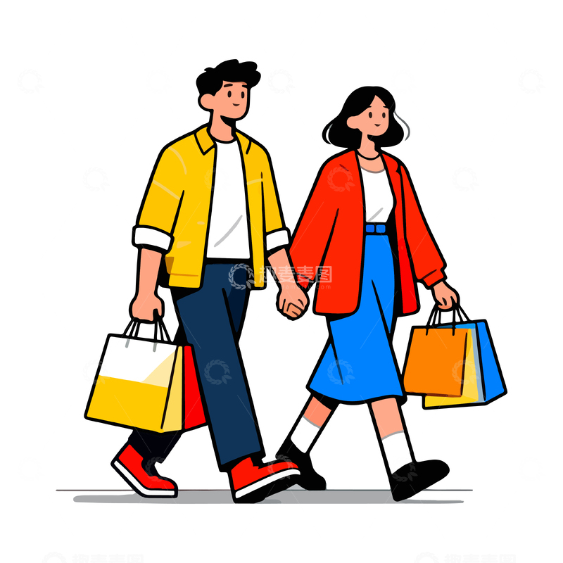 源文件下载【趣麦麦图】卡通风情侣购物矢量插画