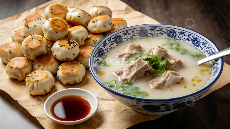 高清大图下载【趣麦麦图】中式美食鲜肉包与汤品
