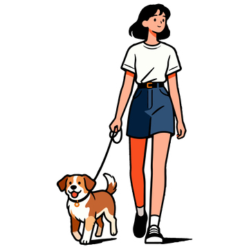 卡通女孩遛狗矢量图