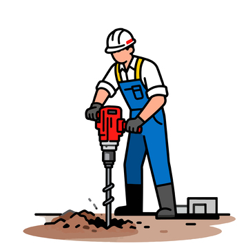 卡通建筑工人钻孔插画