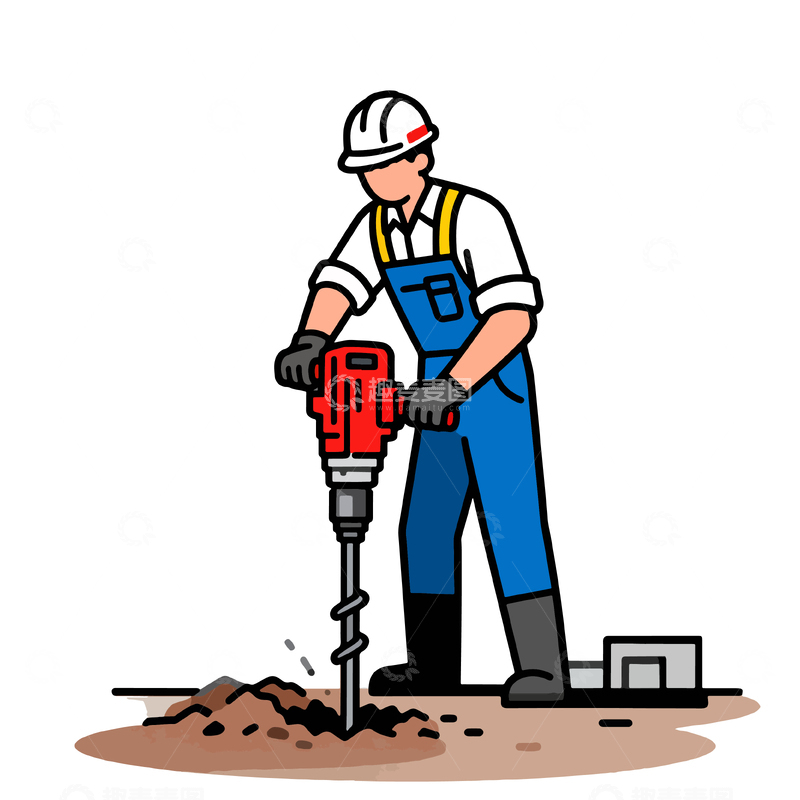 源文件下载【趣麦麦图】卡通建筑工人钻孔插画