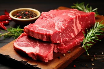 新鲜的两块厚牛肉