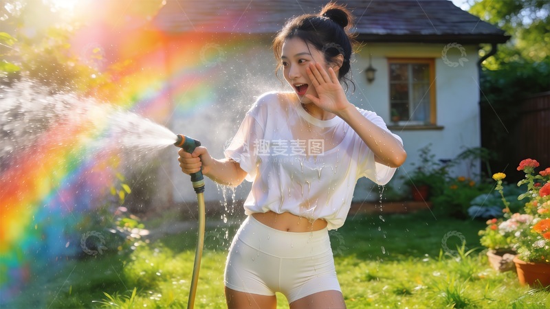 高清大图下载【趣麦麦图】夏日花园嬉戏写真