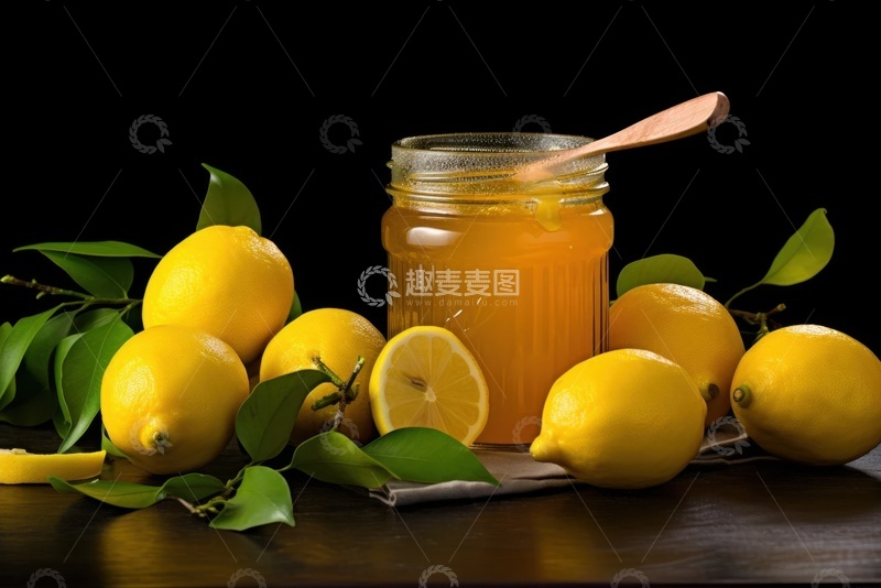 高清大图下载【趣麦麦图】-新鲜的柠檬和一罐蜂蜜