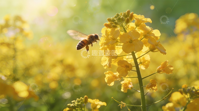 高清大图下载【趣麦麦图】春光蜜蜂油菜花田