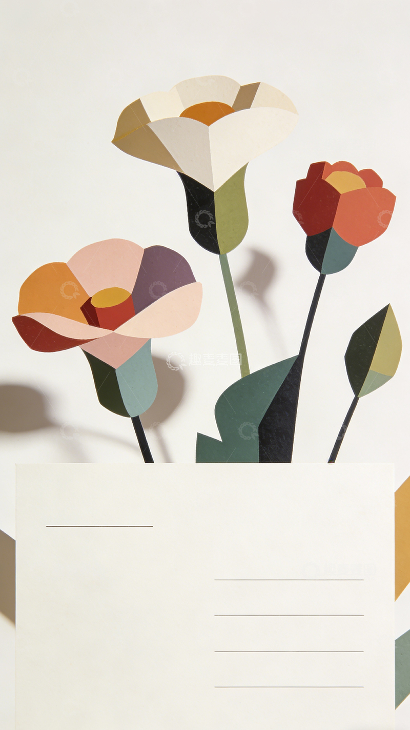 高清大图下载【趣麦麦图】简约剪纸花艺术卡片设计