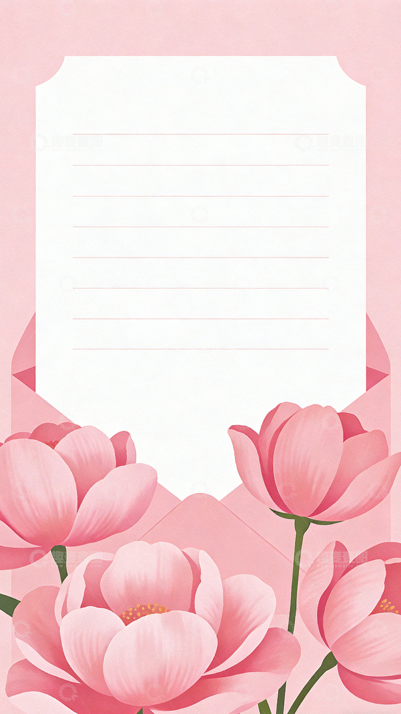高清大图下载【趣麦麦图】粉色花朵信纸设计模板