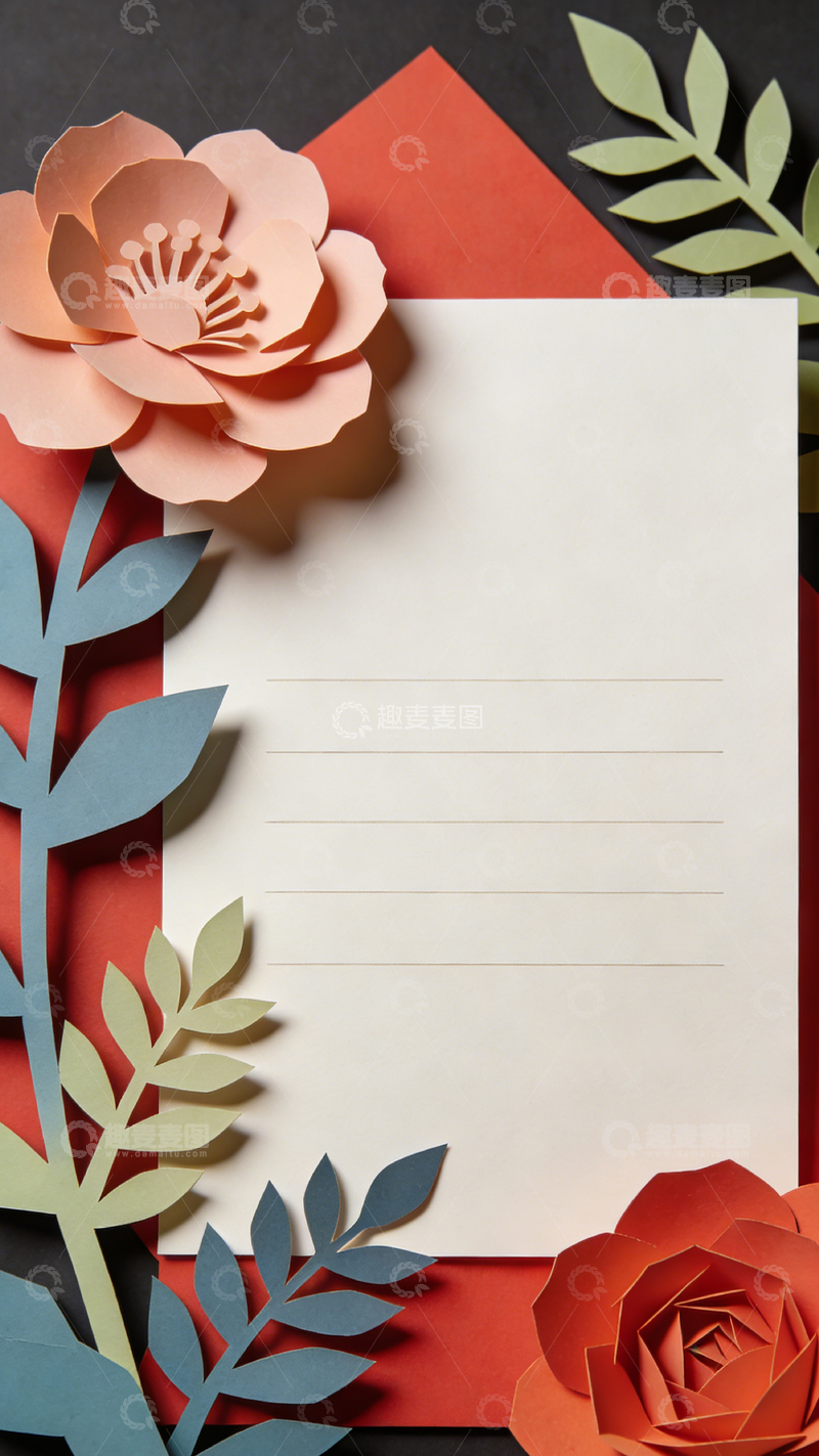 高清大图下载【趣麦麦图】纸艺花卉装饰信纸设计模板