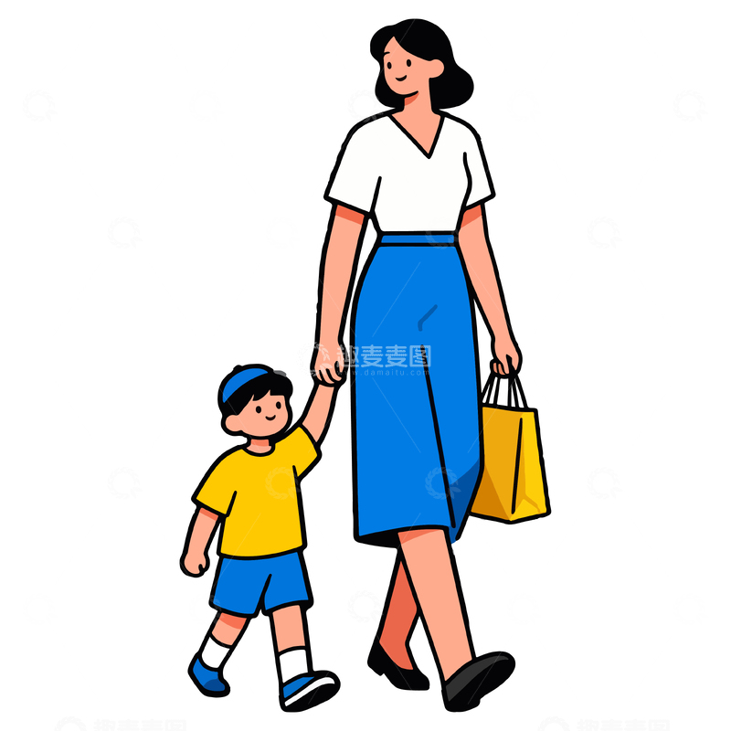 源文件下载【趣麦麦图】卡通母子购物图