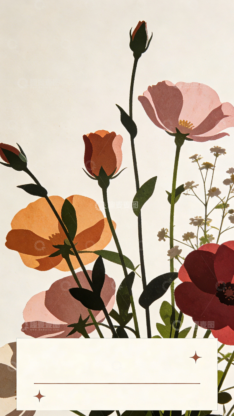 高清大图下载【趣麦麦图】插画风花卉装饰图案设计素材