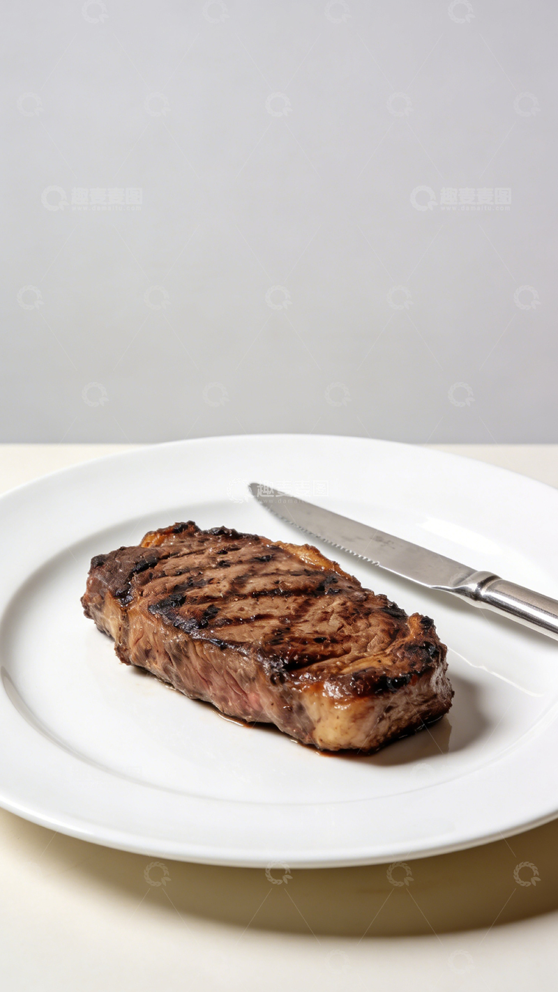 高清大图下载【趣麦麦图】简约盘装烤牛排美食摄影