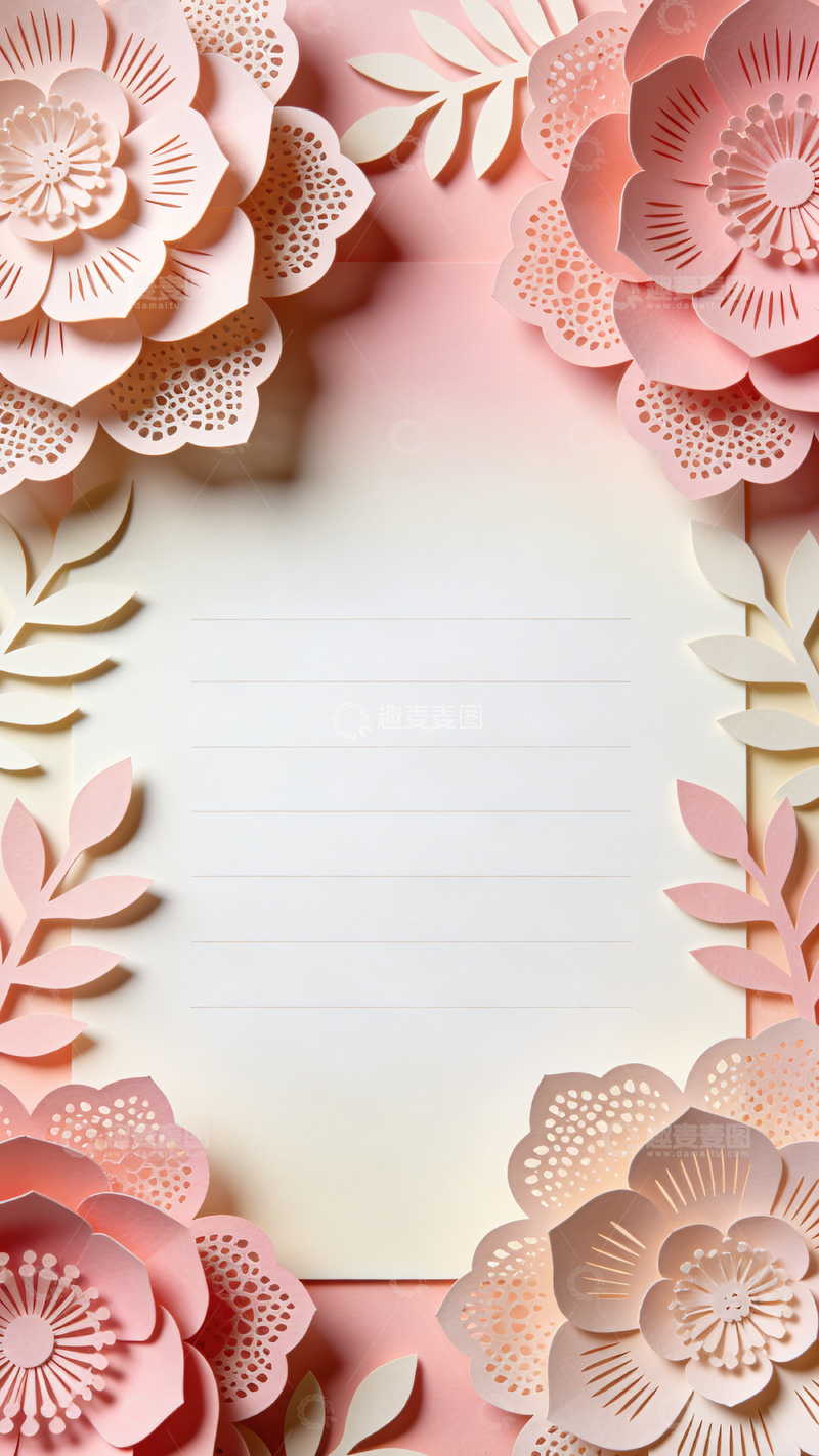 高清大图下载【趣麦麦图】剪纸花朵信纸设计模板