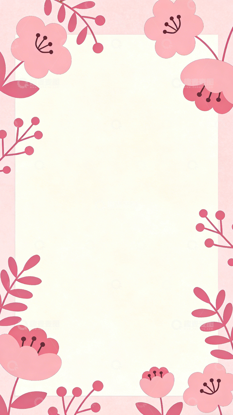 高清大图下载【趣麦麦图】粉色花朵边框设计素材
