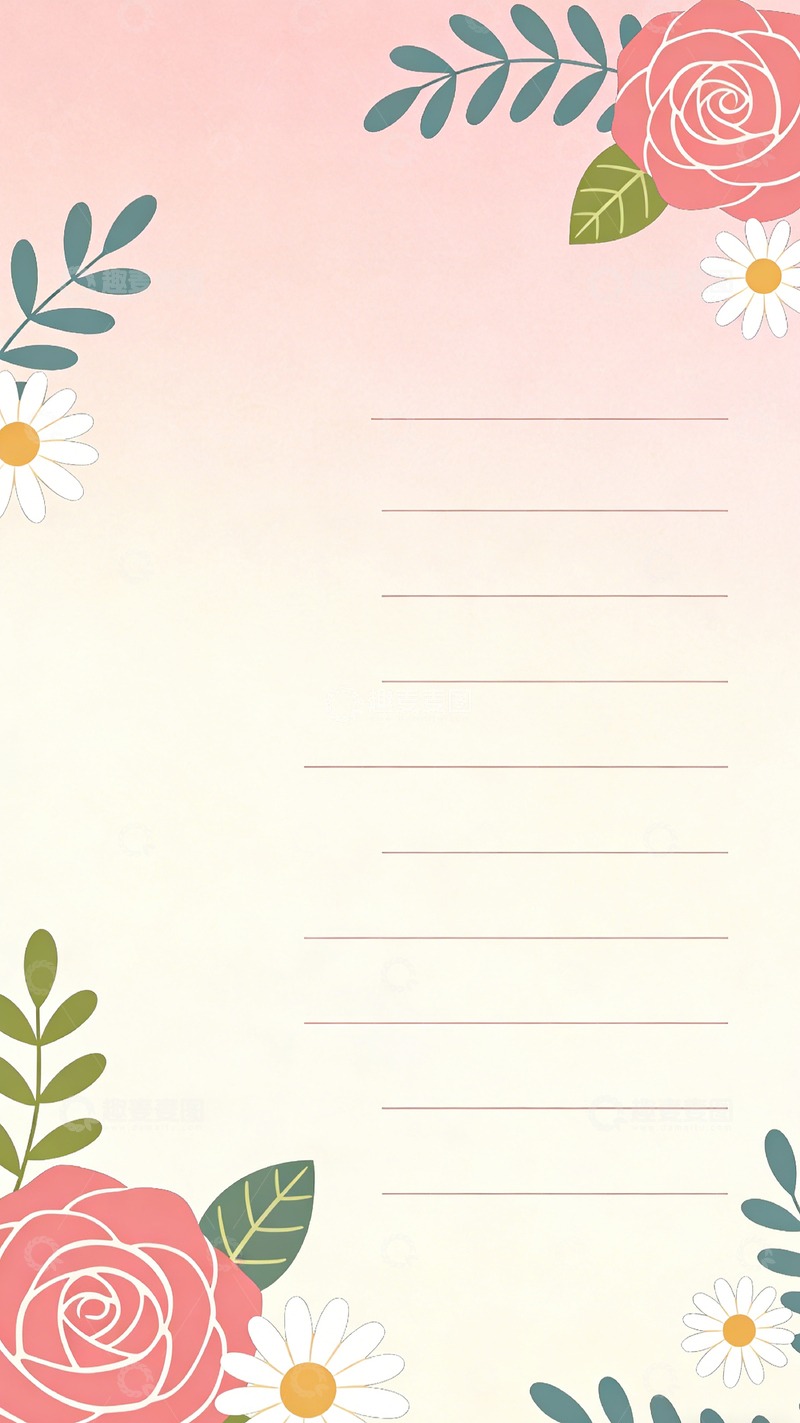 高清大图下载【趣麦麦图】花朵信纸模板温馨浪漫