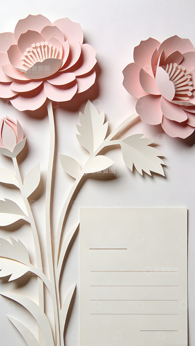 高清大图下载【趣麦麦图】纸艺花卉与信纸简约设计