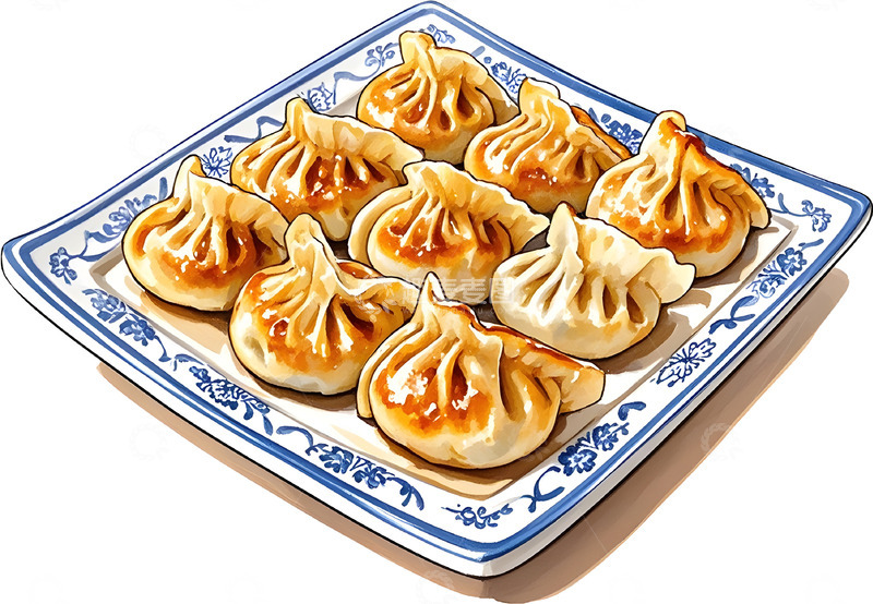 高清大图下载【趣麦麦图】中国风饺子美食插画设计素材