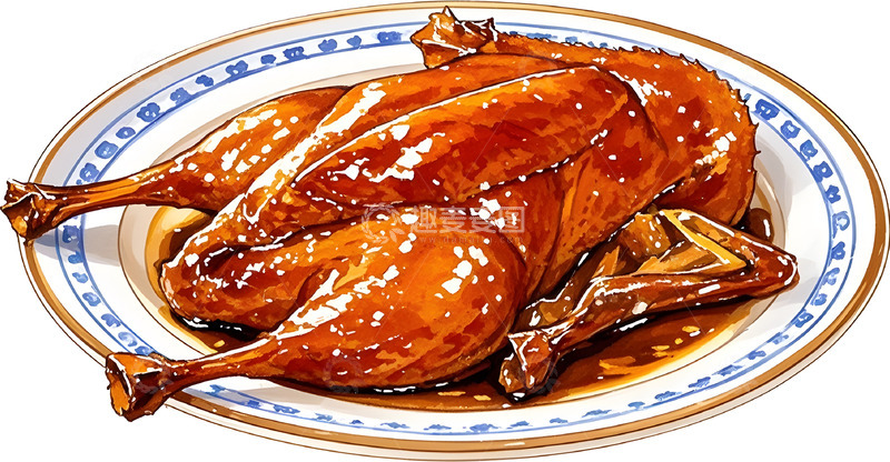 高清大图下载【趣麦麦图】中式烧鸭美食插画设计素材