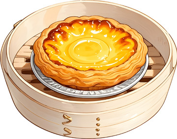 卡通蛋挞蒸笼美食插画设计素材