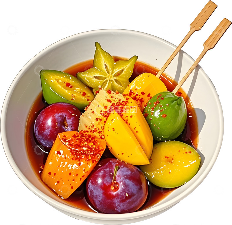 高清大图下载【趣麦麦图】酸野水果拼盘美食插画