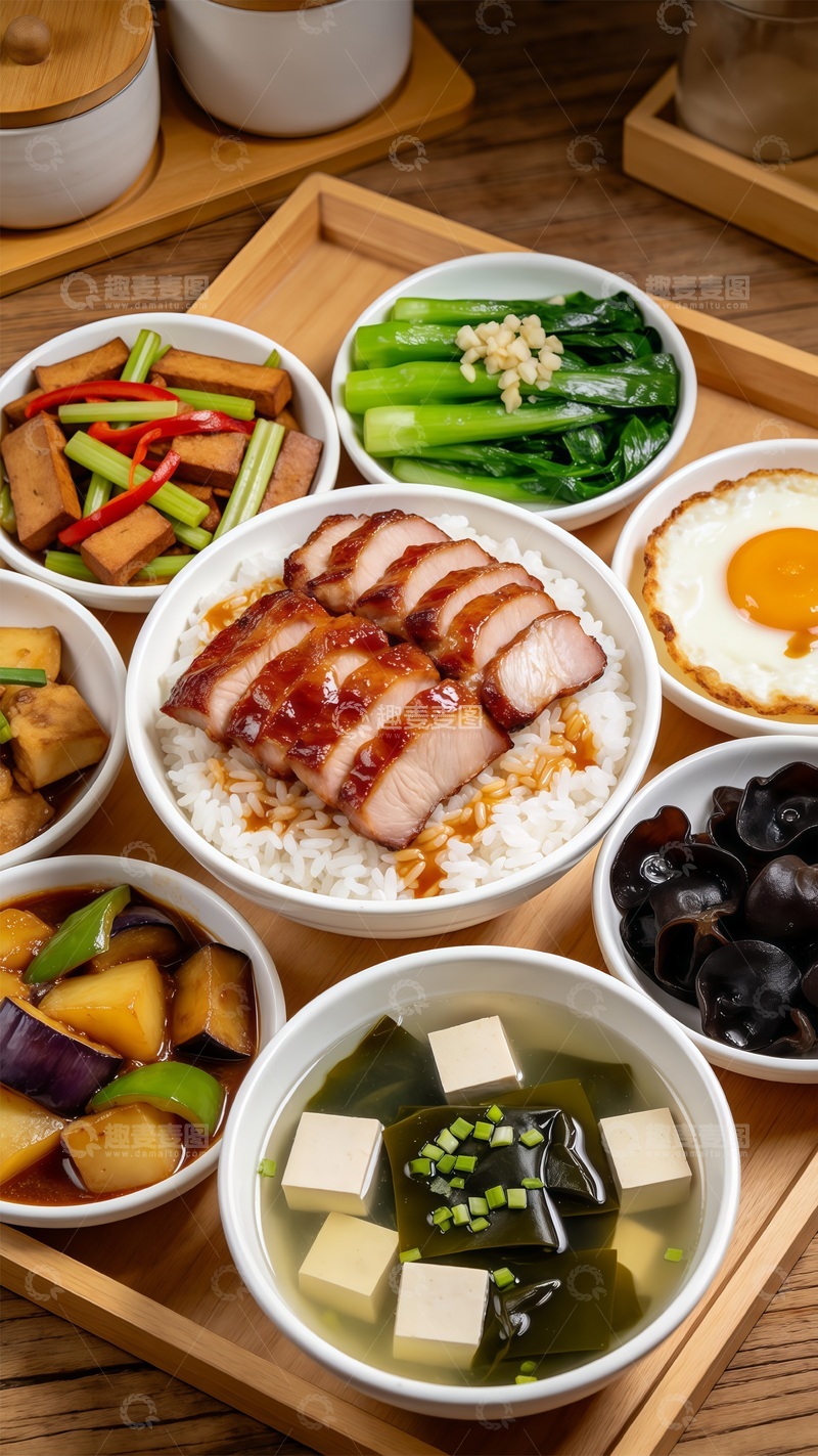 高清大图下载【趣麦麦图】中式美食套餐展示叉烧饭
