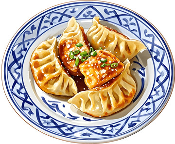 手绘饺子美食插图