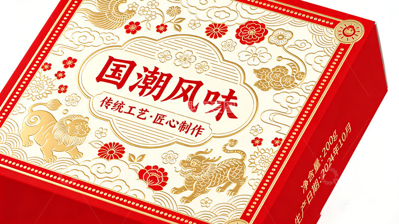 高清大图下载【趣麦麦图】国潮红金礼品盒设计