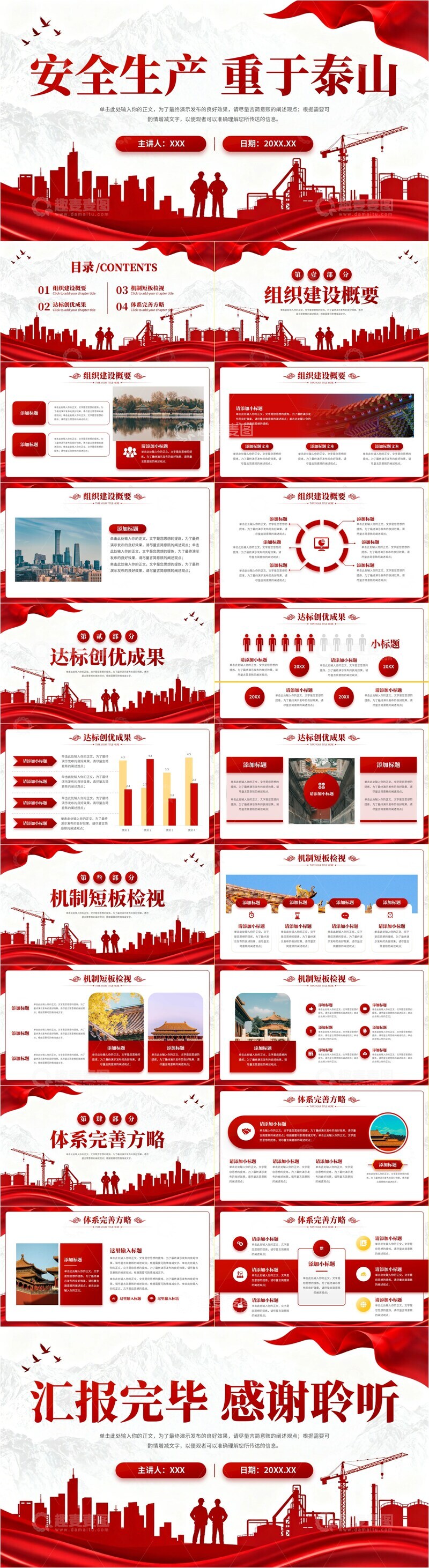 源文件下载【趣麦麦图】红色大气安全生产月党政党建工作汇报PPT