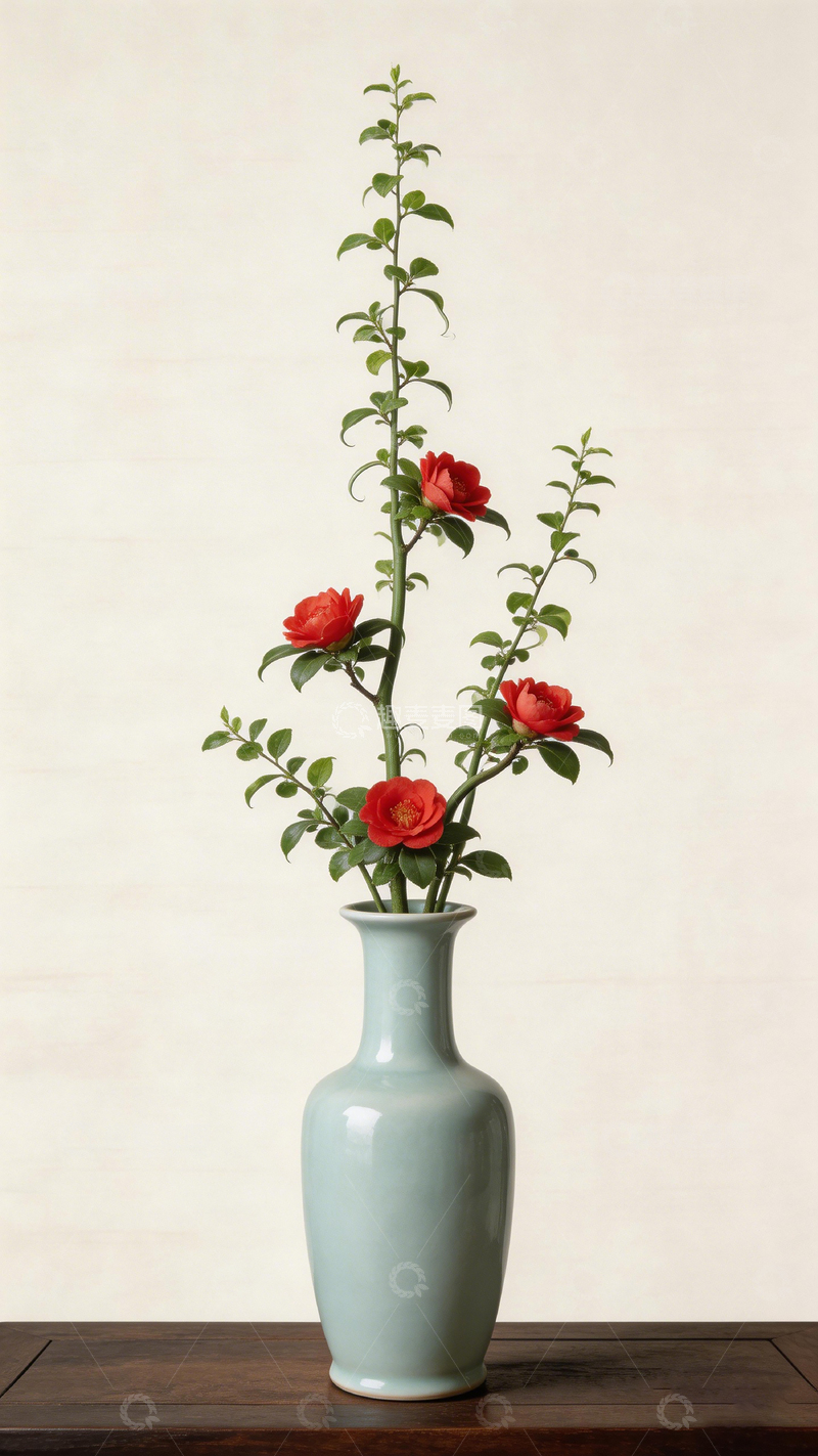 高清大图下载【趣麦麦图】中式花瓶红玫插花艺术