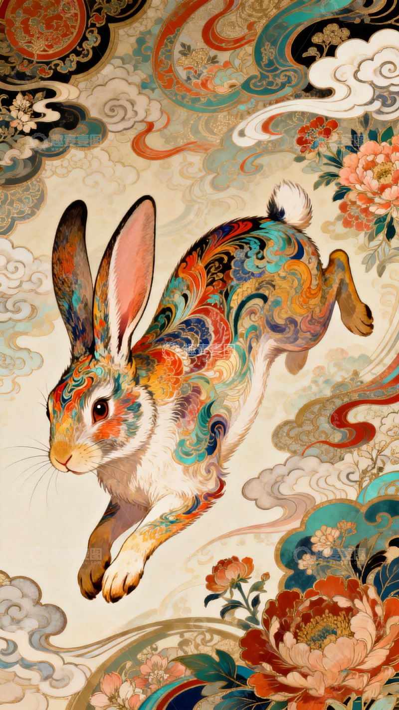 高清大图下载【趣麦麦图】彩绘兔儿东方神韵艺术插画