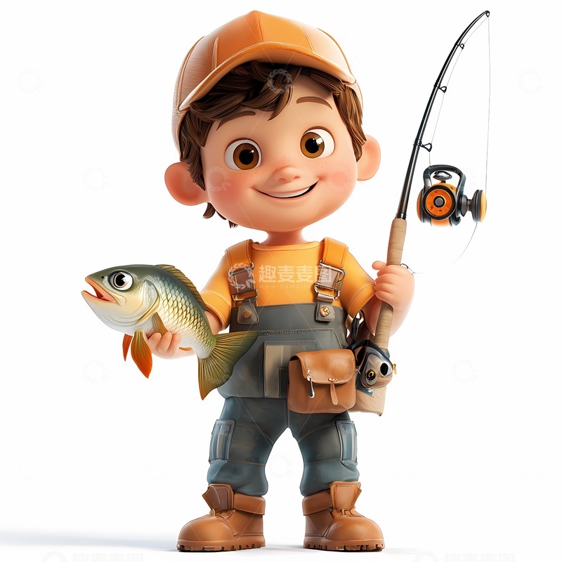 高清大图下载【趣麦麦图】卡通钓鱼小男孩插画素材