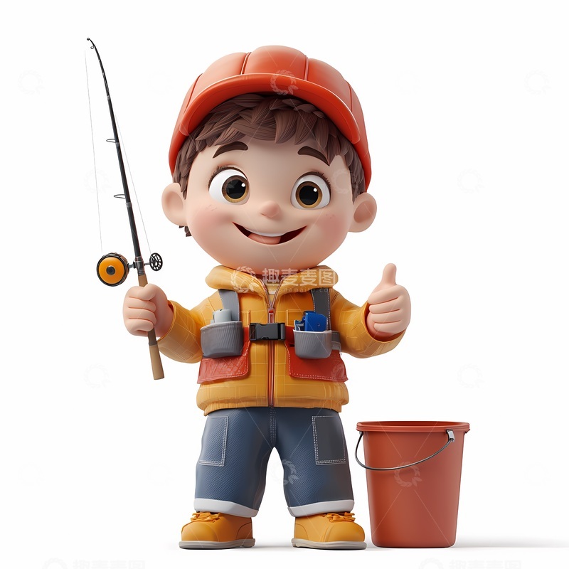 高清大图下载【趣麦麦图】卡通钓鱼小男孩插图素材广告