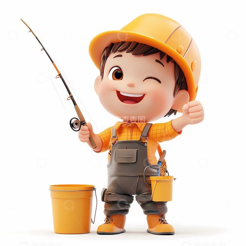 高清大图下载【趣麦麦图】卡通钓鱼小男孩素材