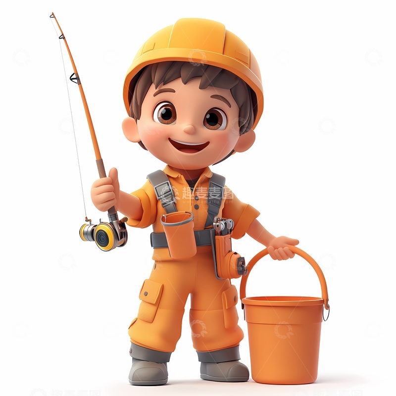 高清大图下载【趣麦麦图】卡通钓鱼小男孩3D素材
