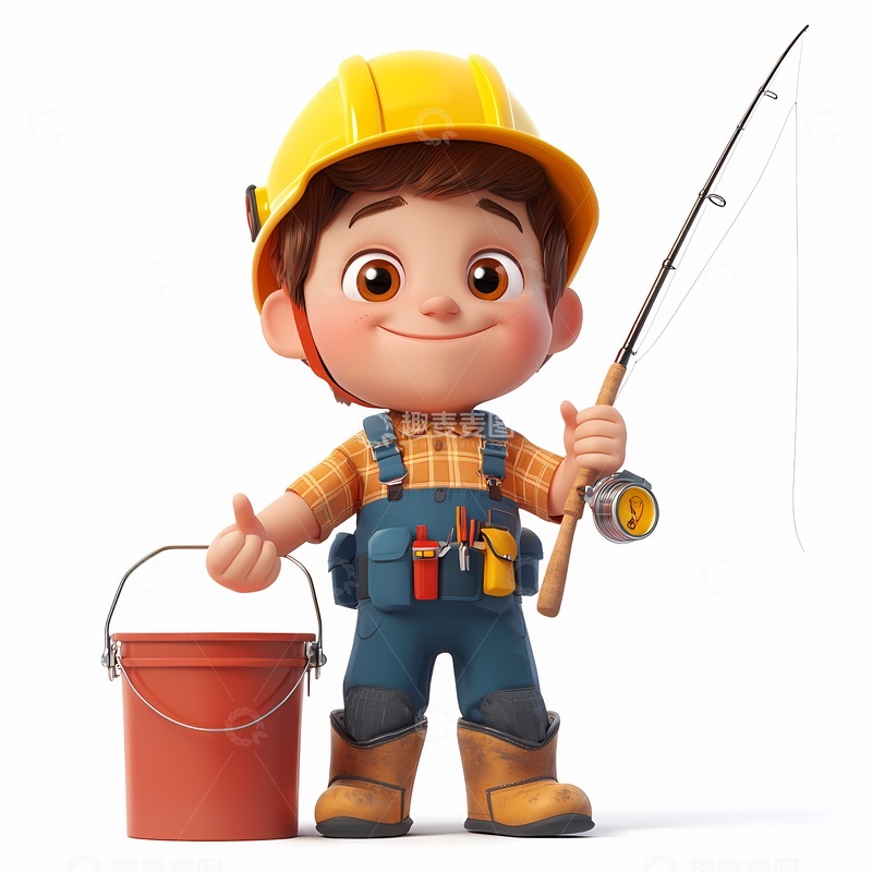 高清大图下载【趣麦麦图】卡通钓鱼小男孩3D建模渲染图