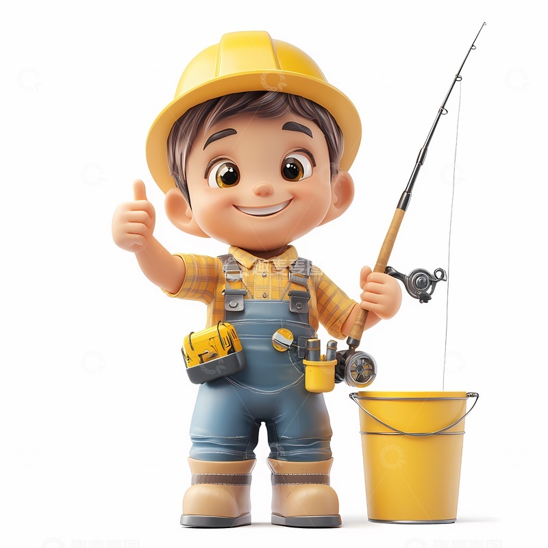 高清大图下载【趣麦麦图】卡通钓鱼小男孩3D渲染素材