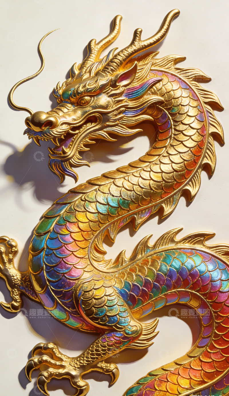 高清大图下载【趣麦麦图】金色中国龙雕刻艺术品装饰画