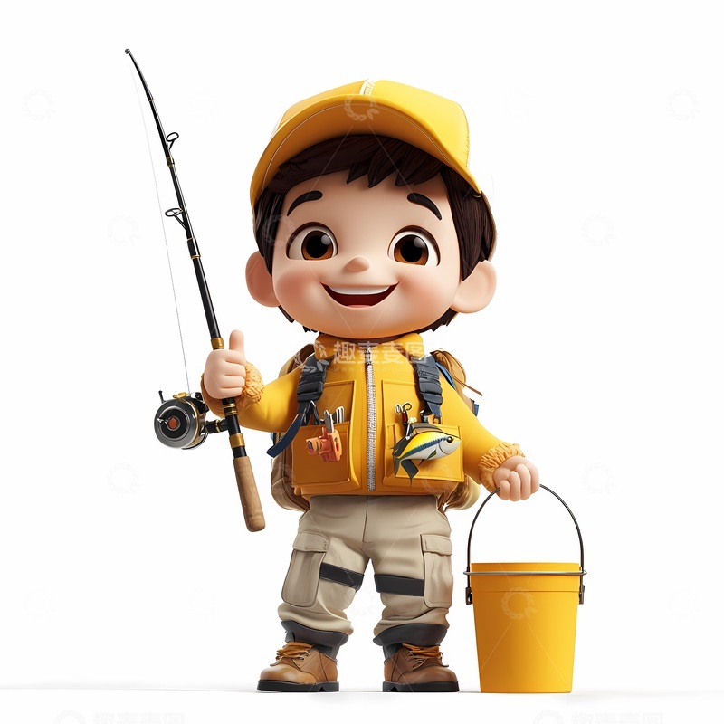 高清大图下载【趣麦麦图】卡通钓鱼小男孩插画广告素材