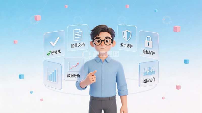 高清大图下载【趣麦麦图】3d卡通科技感ai办公协作场景3