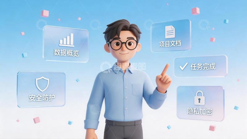 高清大图下载【趣麦麦图】3d卡通科技感ai办公协作场景2