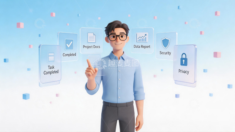 高清大图下载【趣麦麦图】3d卡通科技感ai办公协作场景4