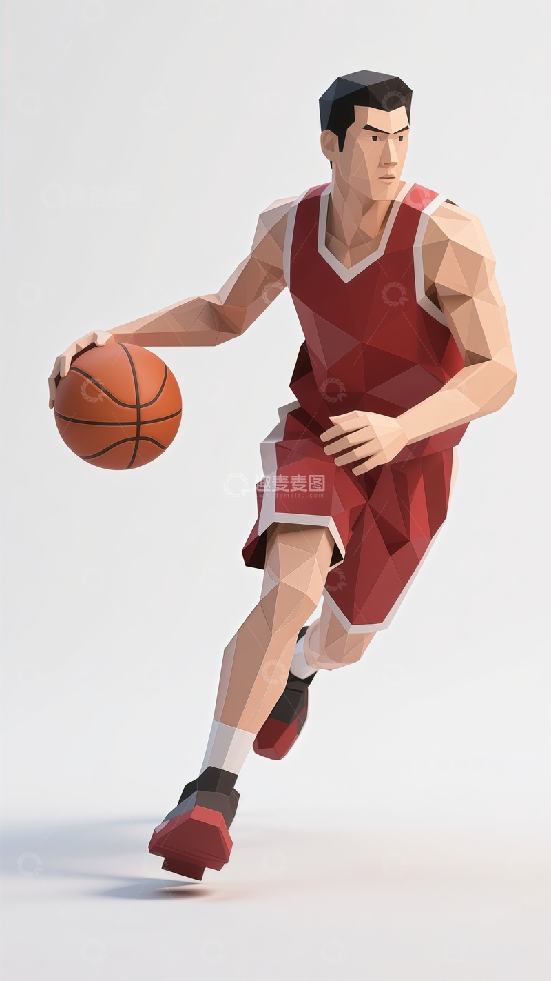 高清大图下载【趣麦麦图】多边形篮球运动员插画设计素材