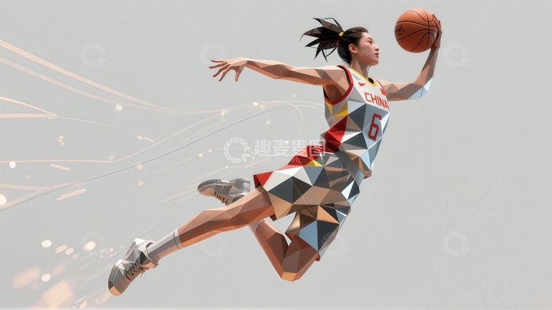 高清大图下载【趣麦麦图】篮球女将飞跃动感画面