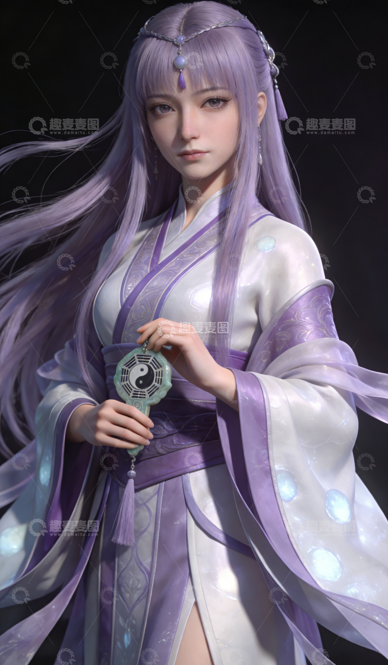 高清大图下载【趣麦麦图】古风仙侠女持法器插画装饰画